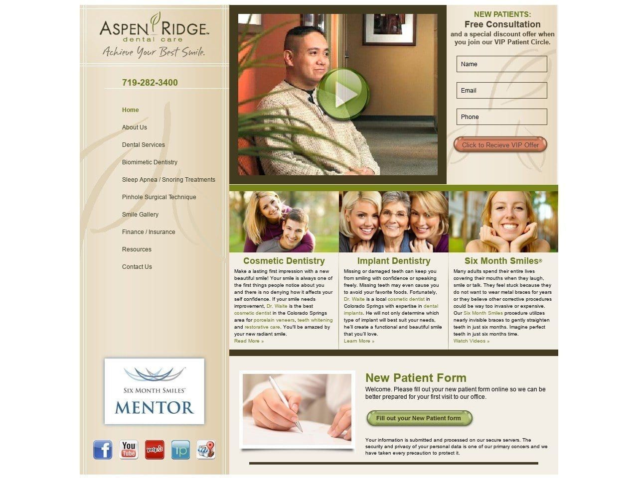 Aspen Ridge Dental Care Website Screenshot from aspenridgedentalcare.com