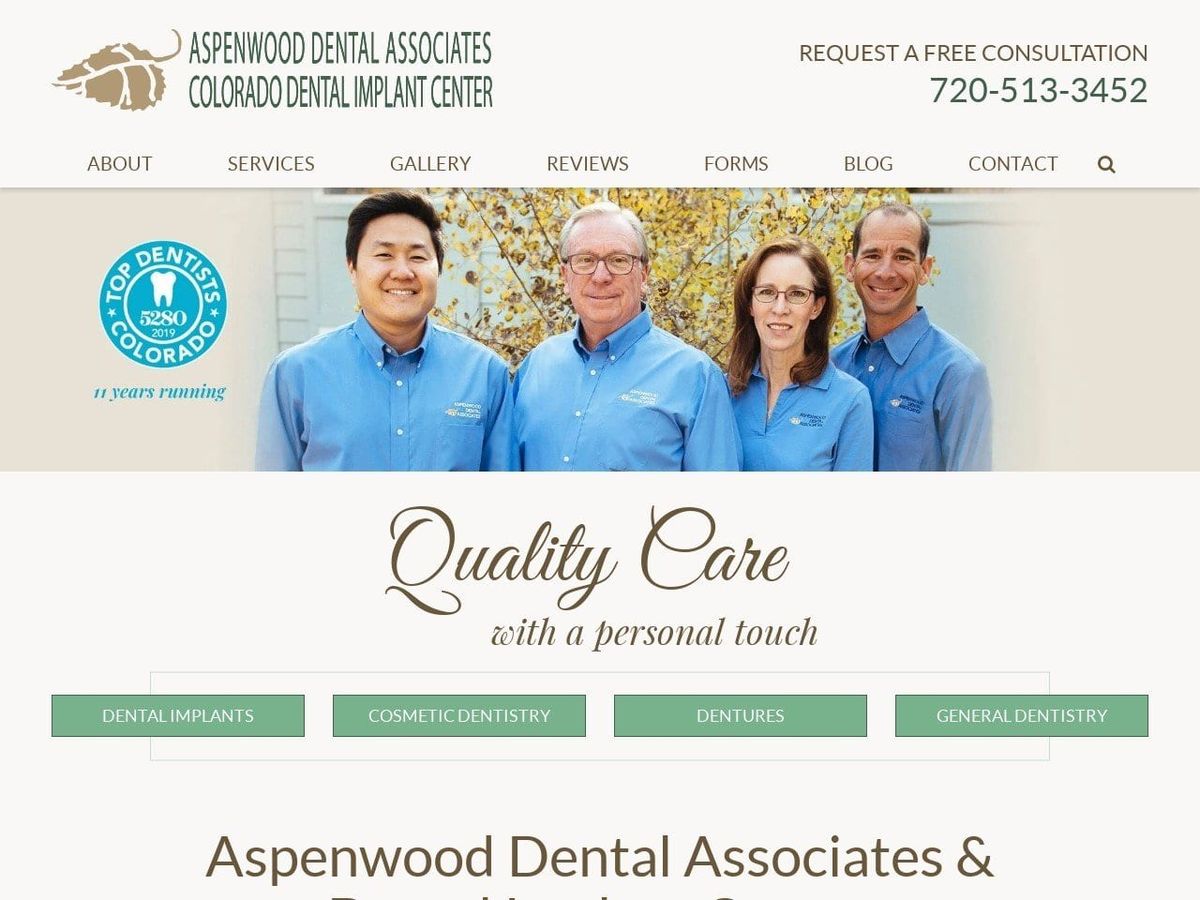 Aspenwood Dental Associates And Colorado Dental Im Website Screenshot from aspenwooddental.com