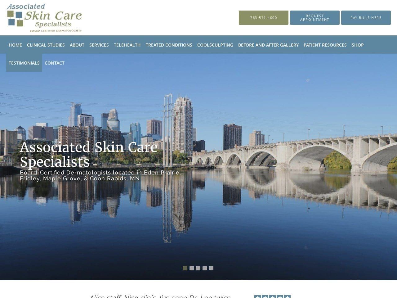 Associated Skin Care Specialists Website Screenshot from associatedskincare.com