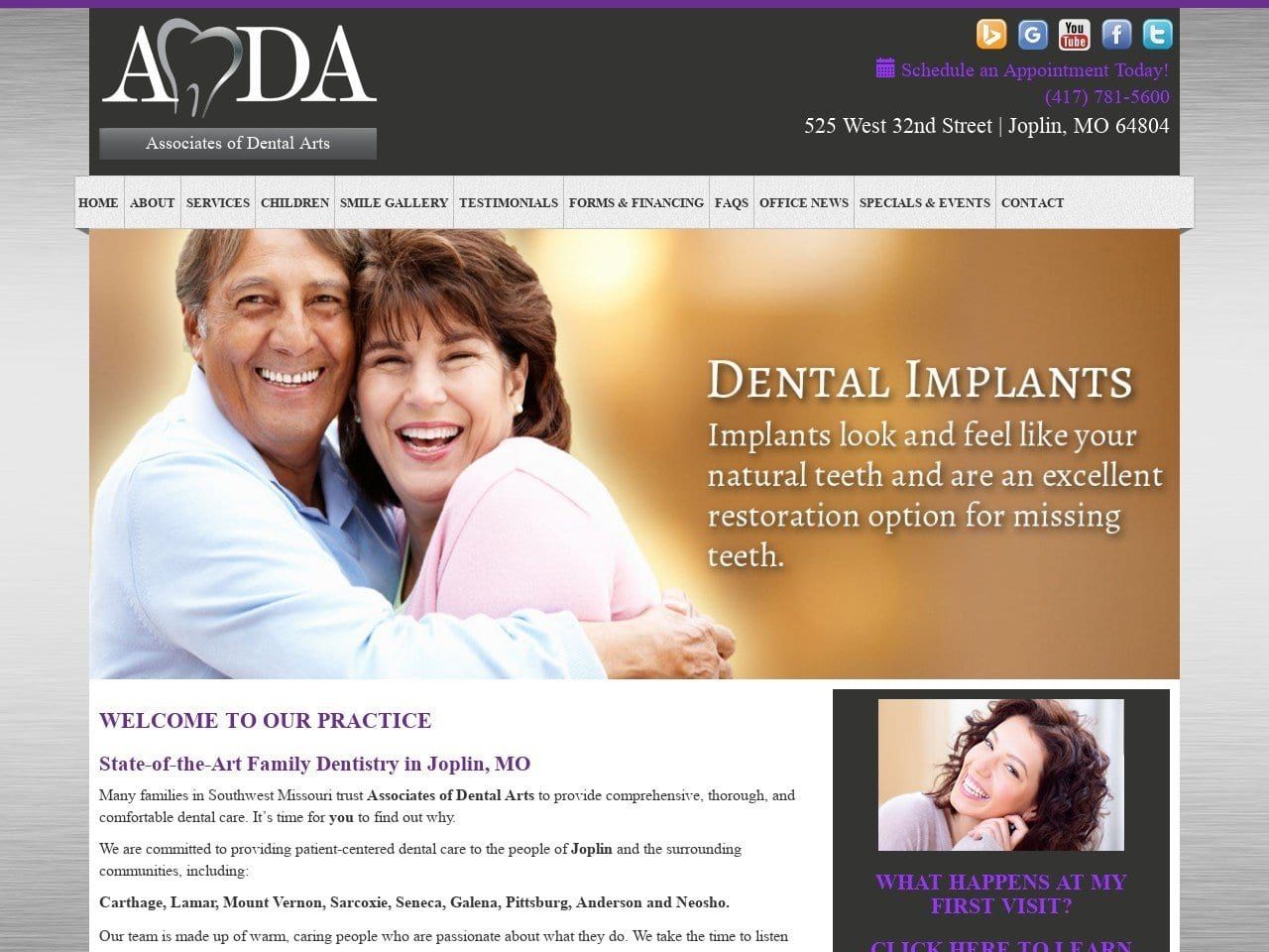 Associates of Dental Arts Website Screenshot from associatesofdentalarts.com