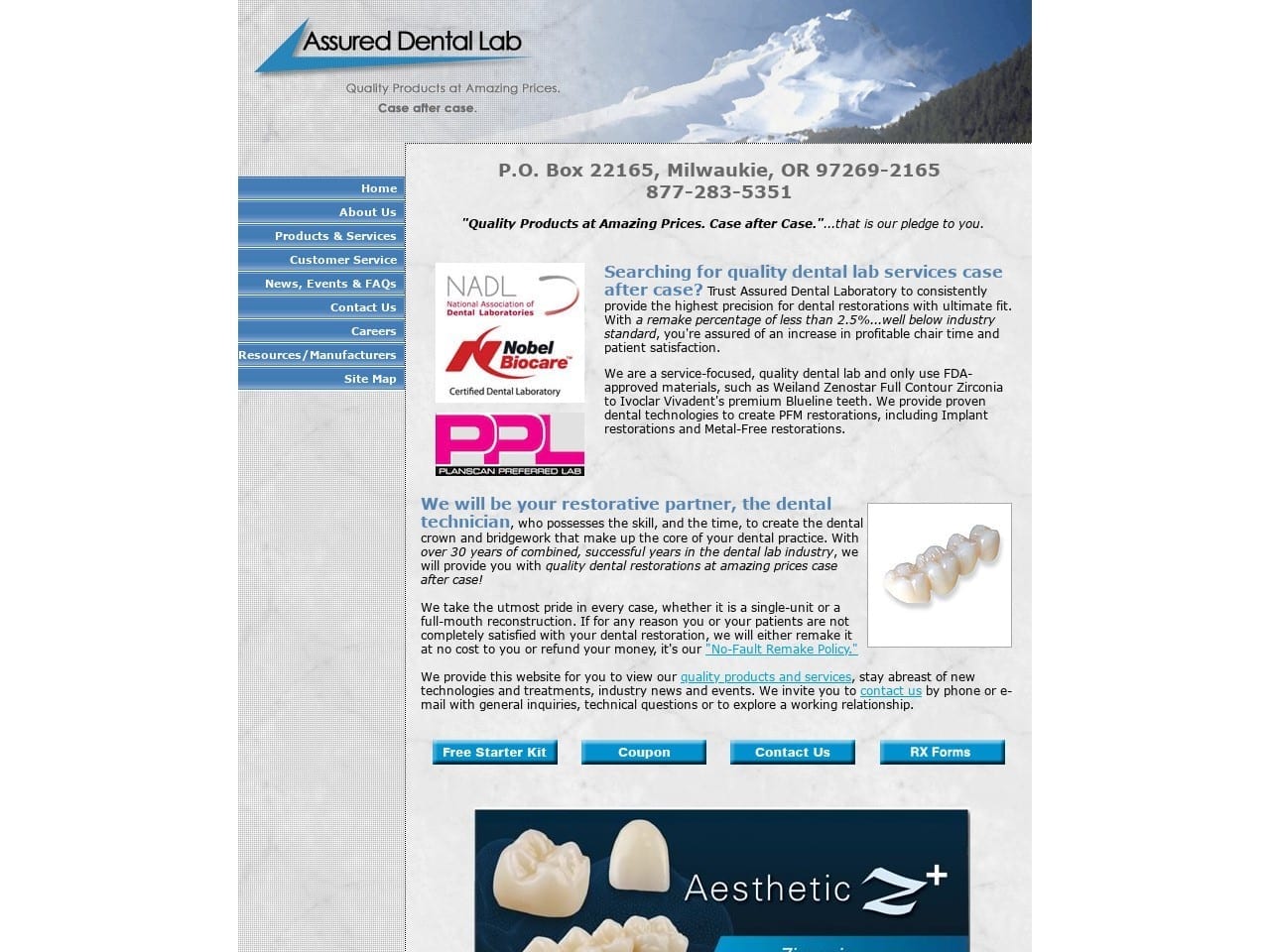 Assured Dental  Lab Website Screenshot from assureddentallab.com