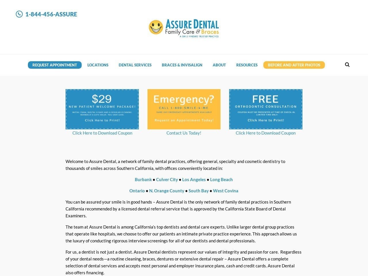 Assure Dental Family Care Dentist Website Screenshot from assuredentalcare.com