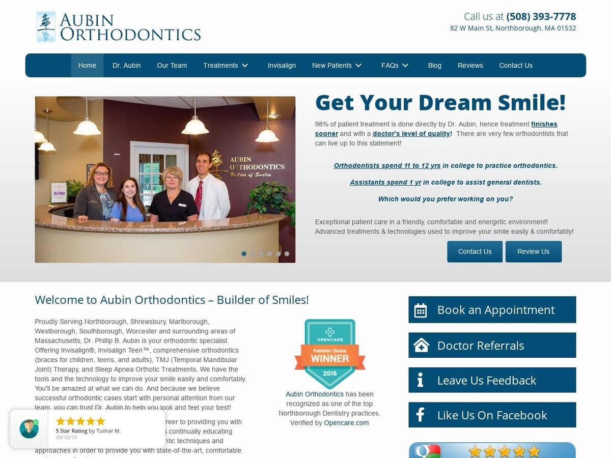 Aubin Orthodontics Website Screenshot from aubinorthodontics.com