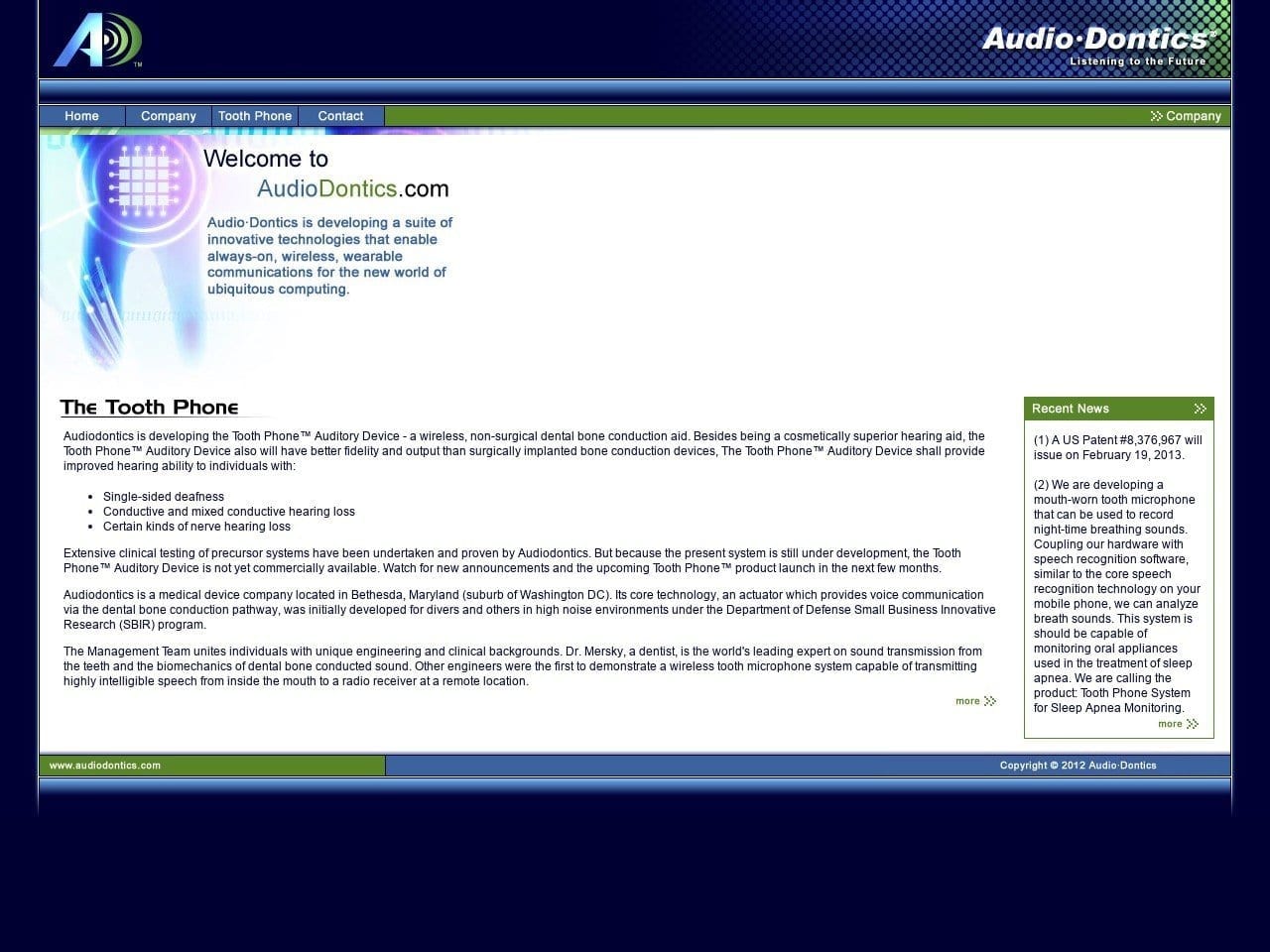 Audiodontics Inc Website Screenshot from audiodontics.com