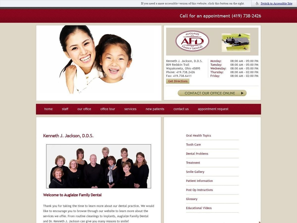Auglaize Family Dental Jackson Kenneth J DDS Website Screenshot from auglaizefamilydental.com