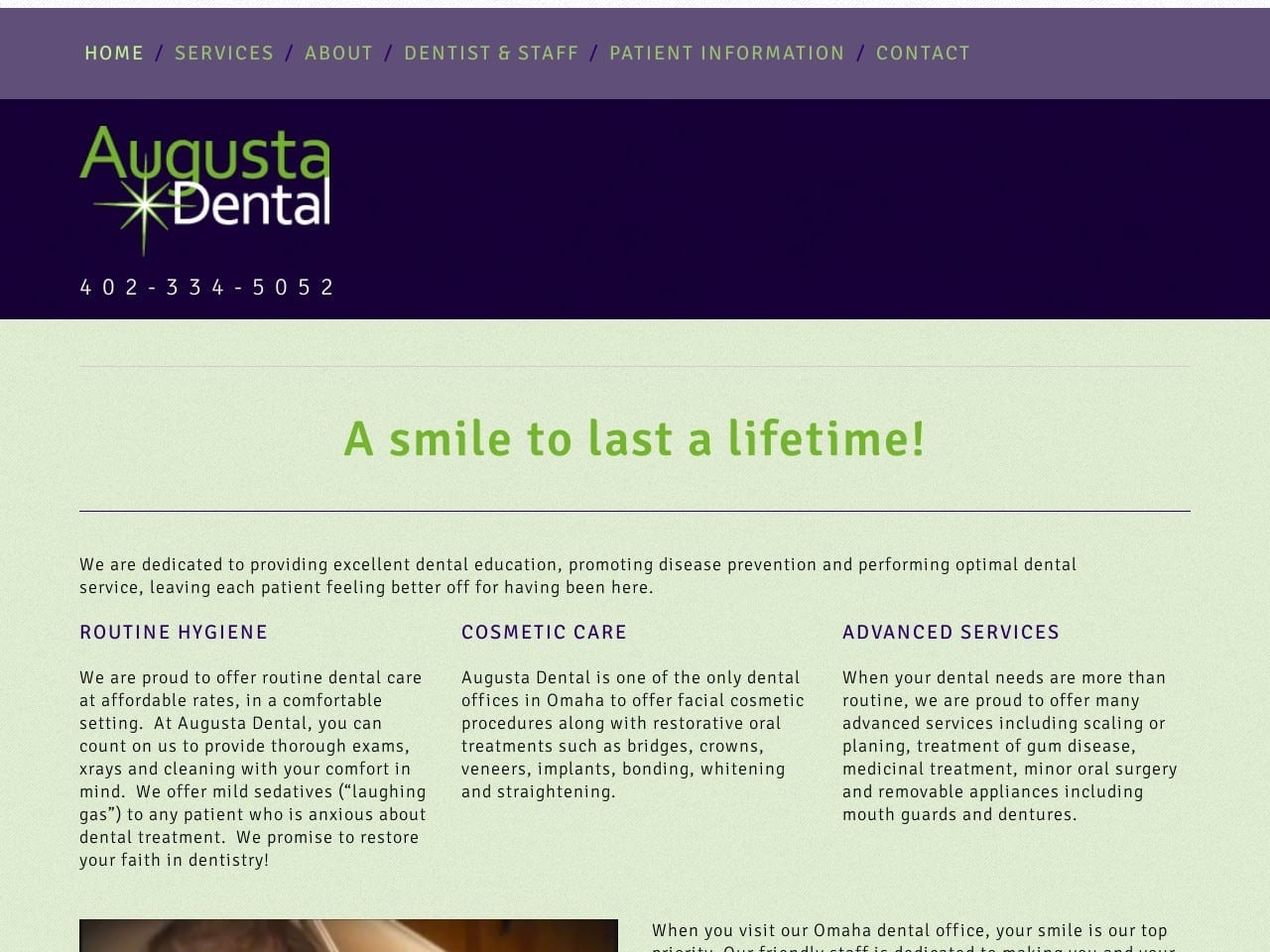 Augusta Dental Associates PC Website Screenshot from augustadentalomaha.com