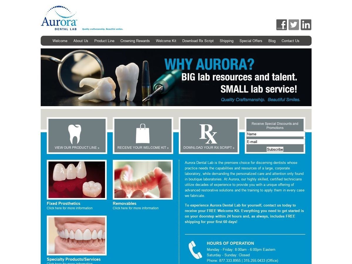 Aurora Dental Studio Website Screenshot from auroradentalstudio.com