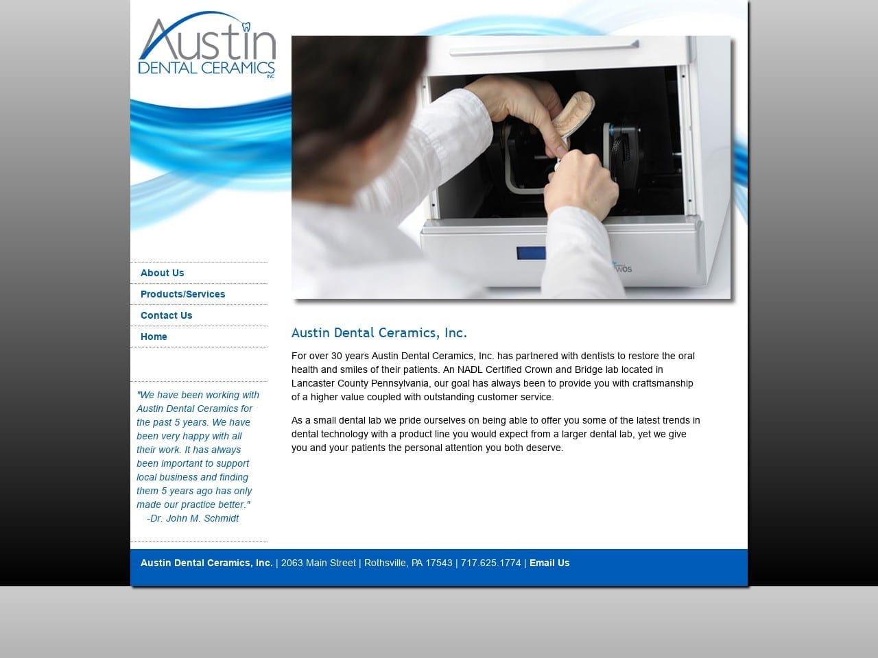 Austin Dental Ceramics Website Screenshot from austindentalceramics.com