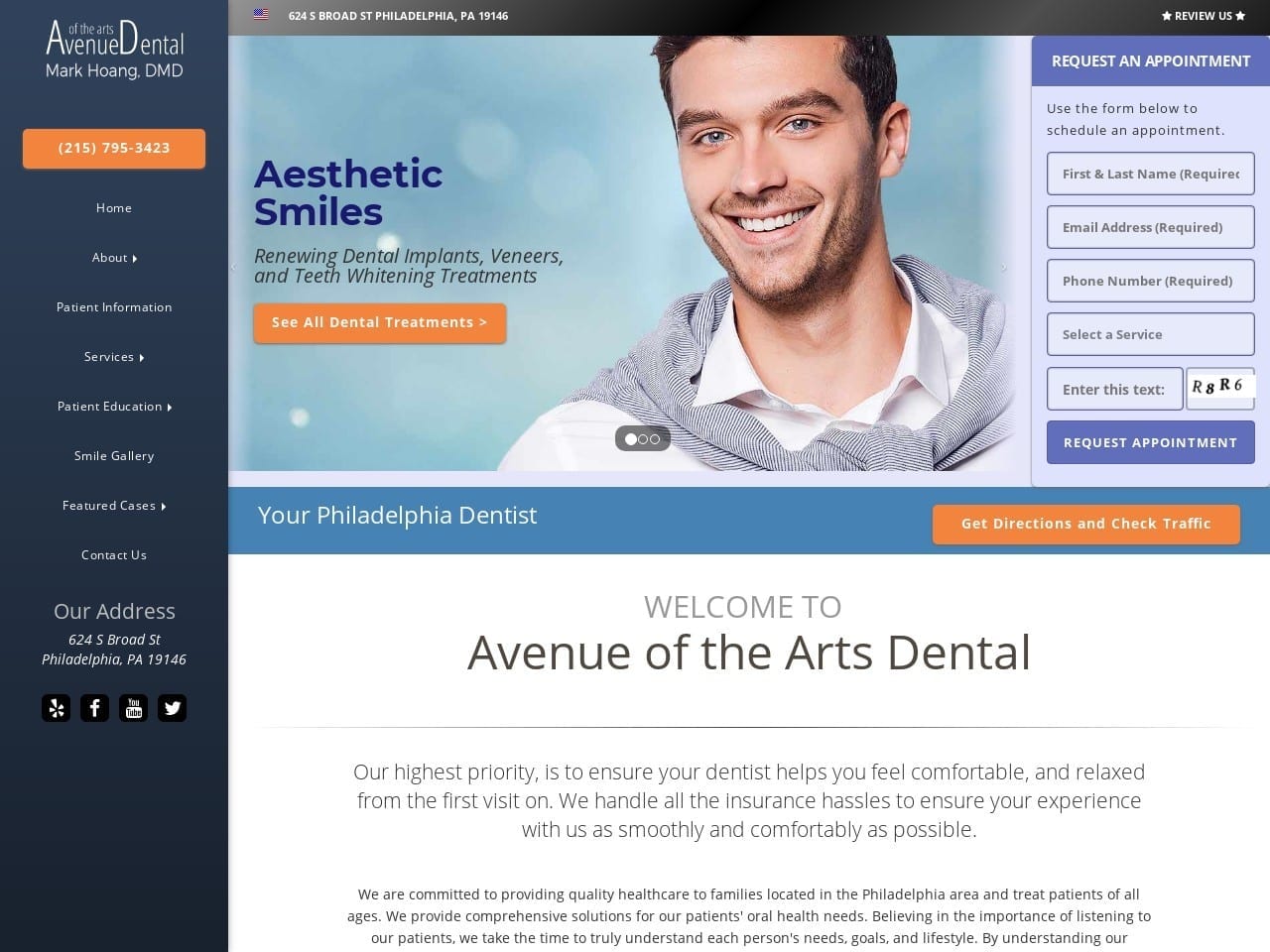 Avenue of the Arts Dental Website Screenshot from avenueartsdental.com