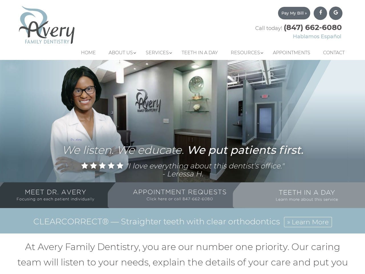 Avery Family Dentist Website Screenshot from averyfamilydentistry.com