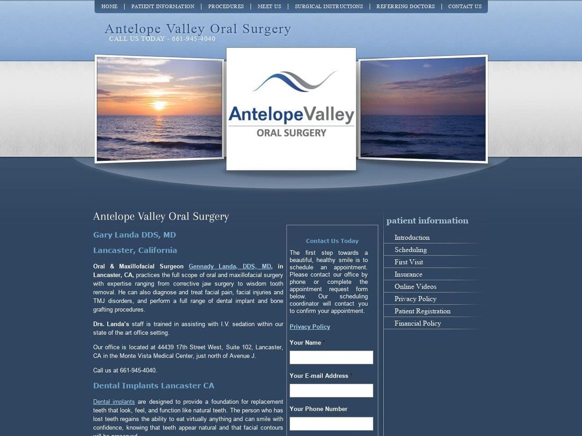 Antelope Valley Oral Surgery Website Screenshot from avoralsurgery.com