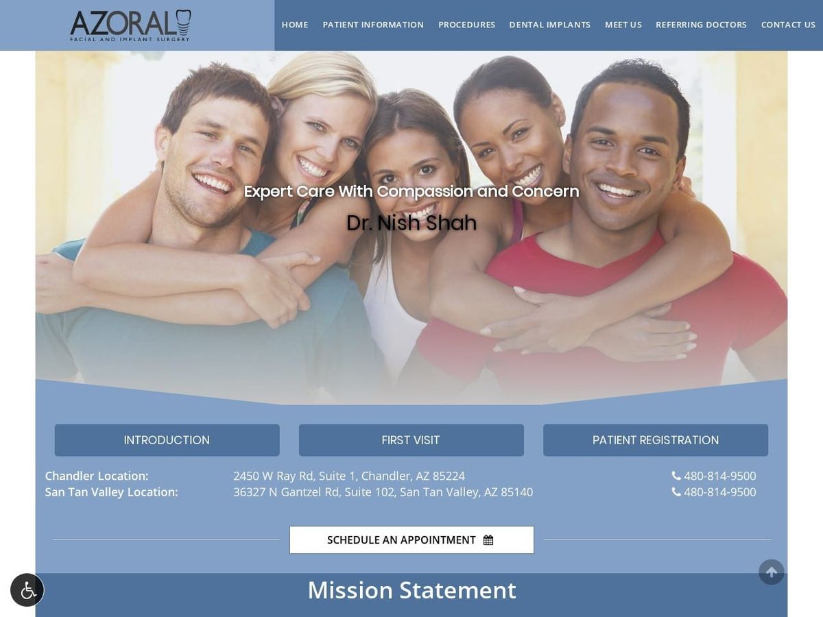 Arizona Oral Facial & Implant Shah Nish DDS Website Screenshot from azoral.com