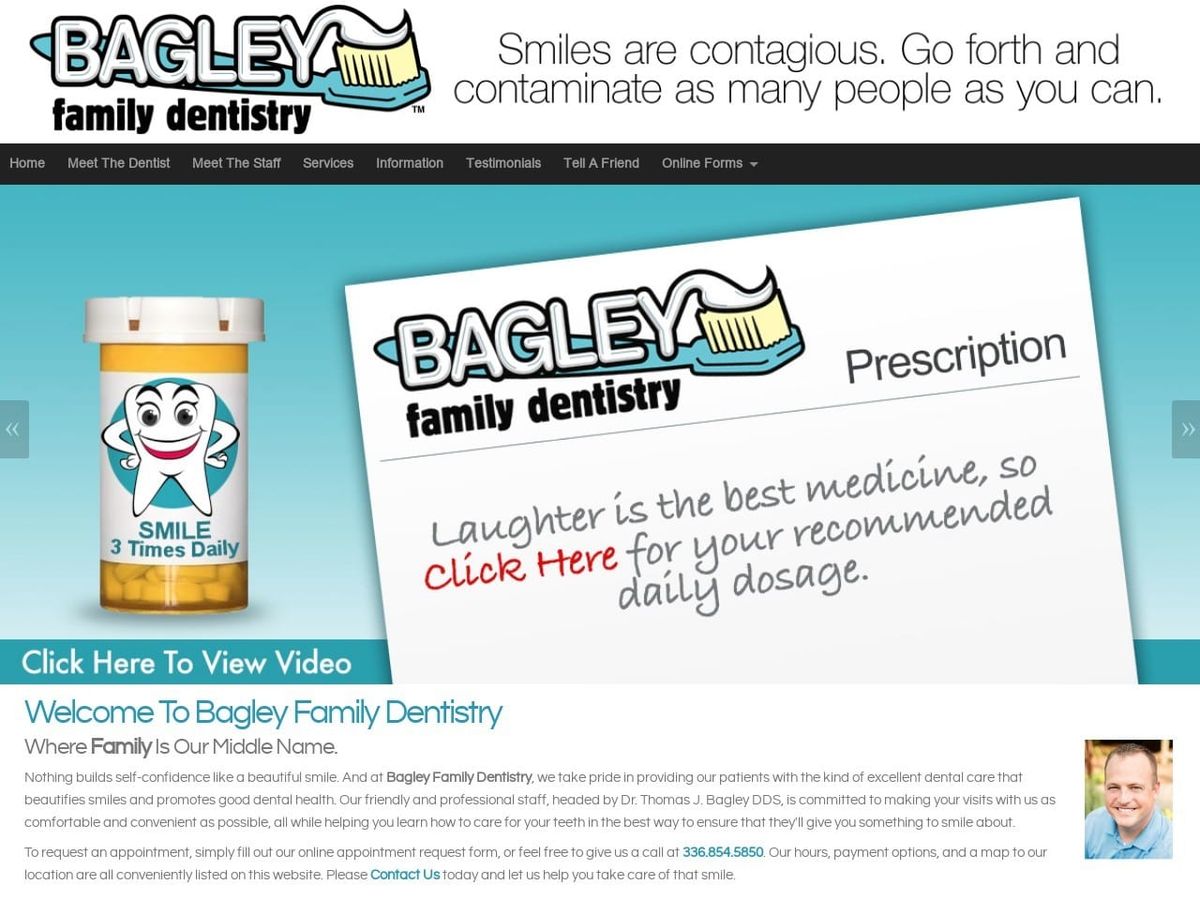 Bagley Family Dentistry Website Screenshot from bagleydds.com