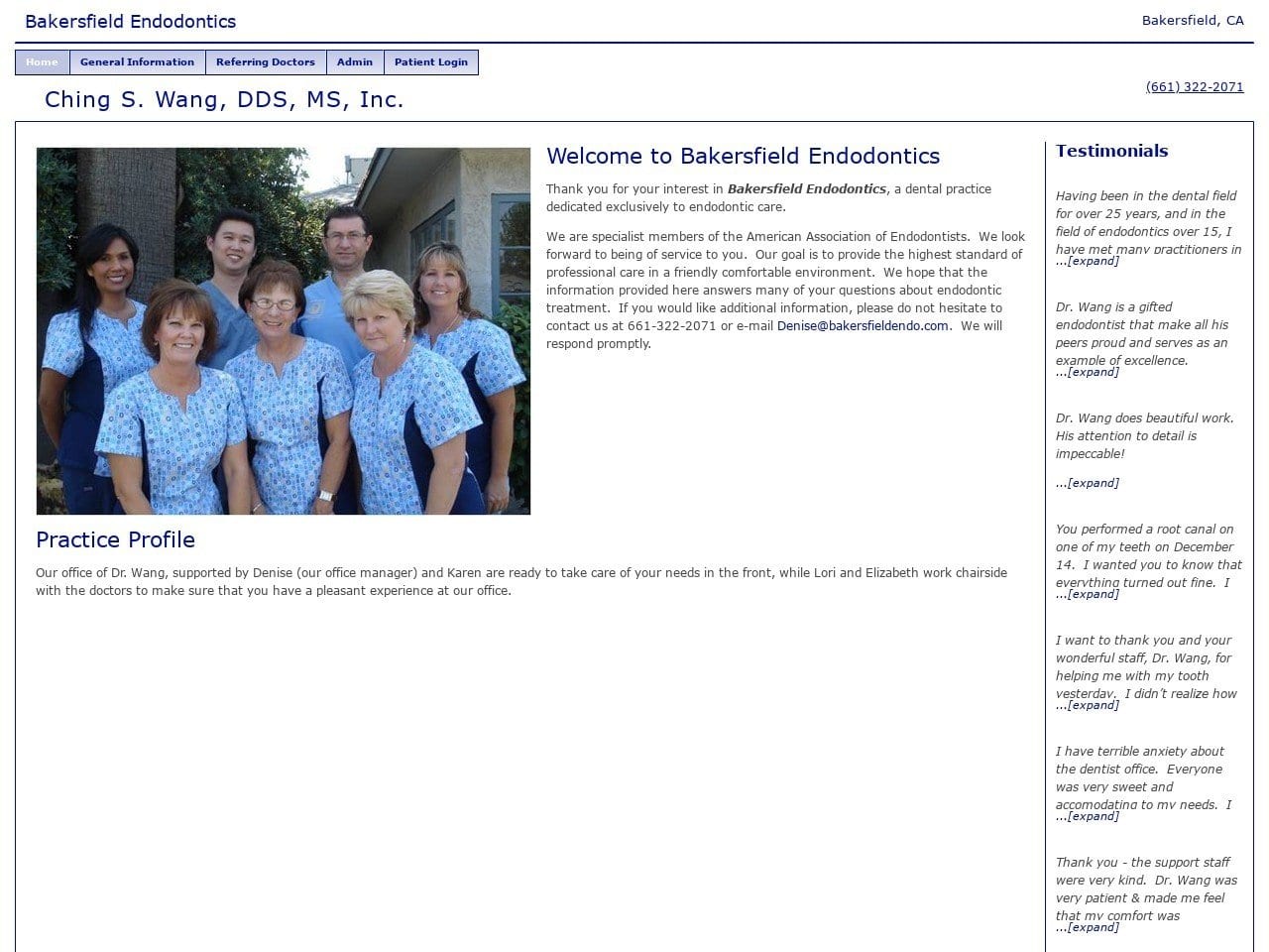 Bakersfield Endodontics Inc Website Screenshot from bakersfieldendo.com