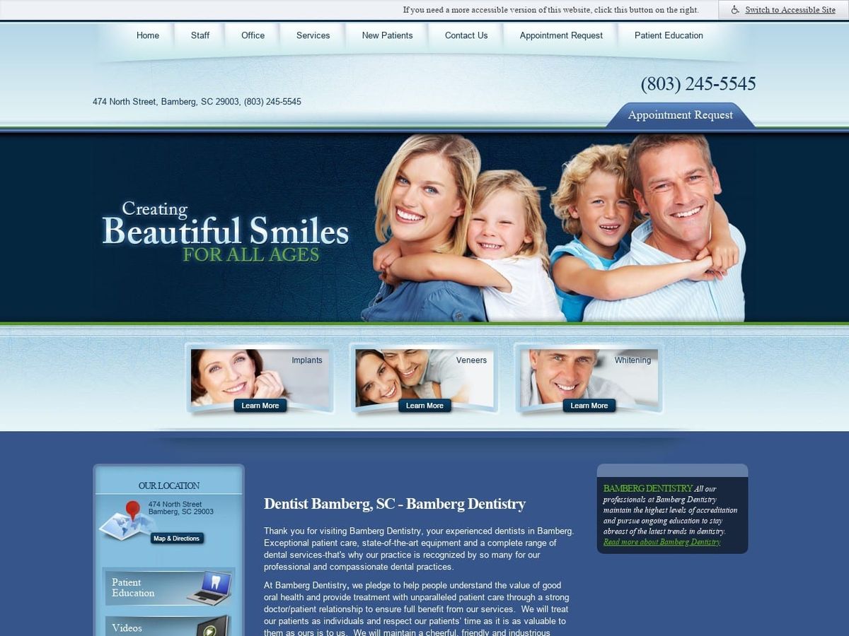 Bamberg Dentist Website Screenshot from bambergdentistry.com