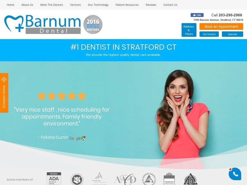 Barnum Dental Stratford Website Screenshot from barnumdental.com