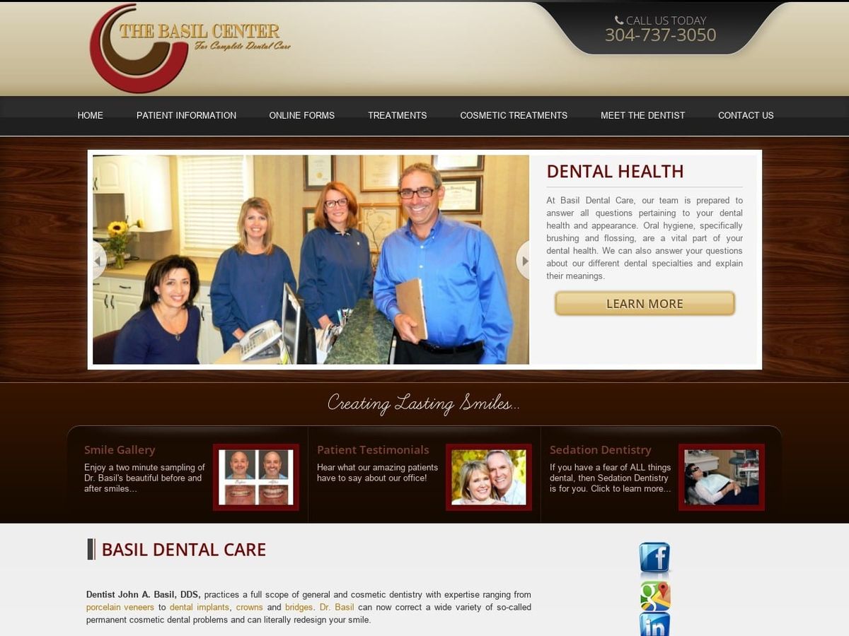 The Basil Center for Complete Dental Care Website Screenshot from basildentalcare.com