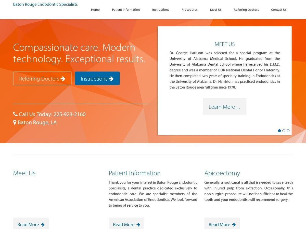 Baton Rouge Endodontic Specialist Website Screenshot from batonrougeendo.com