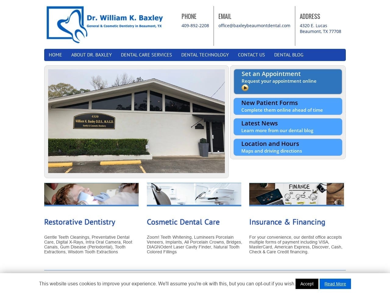 William K. Baxley D.D.S. Website Screenshot from baxleybeaumontdental.com