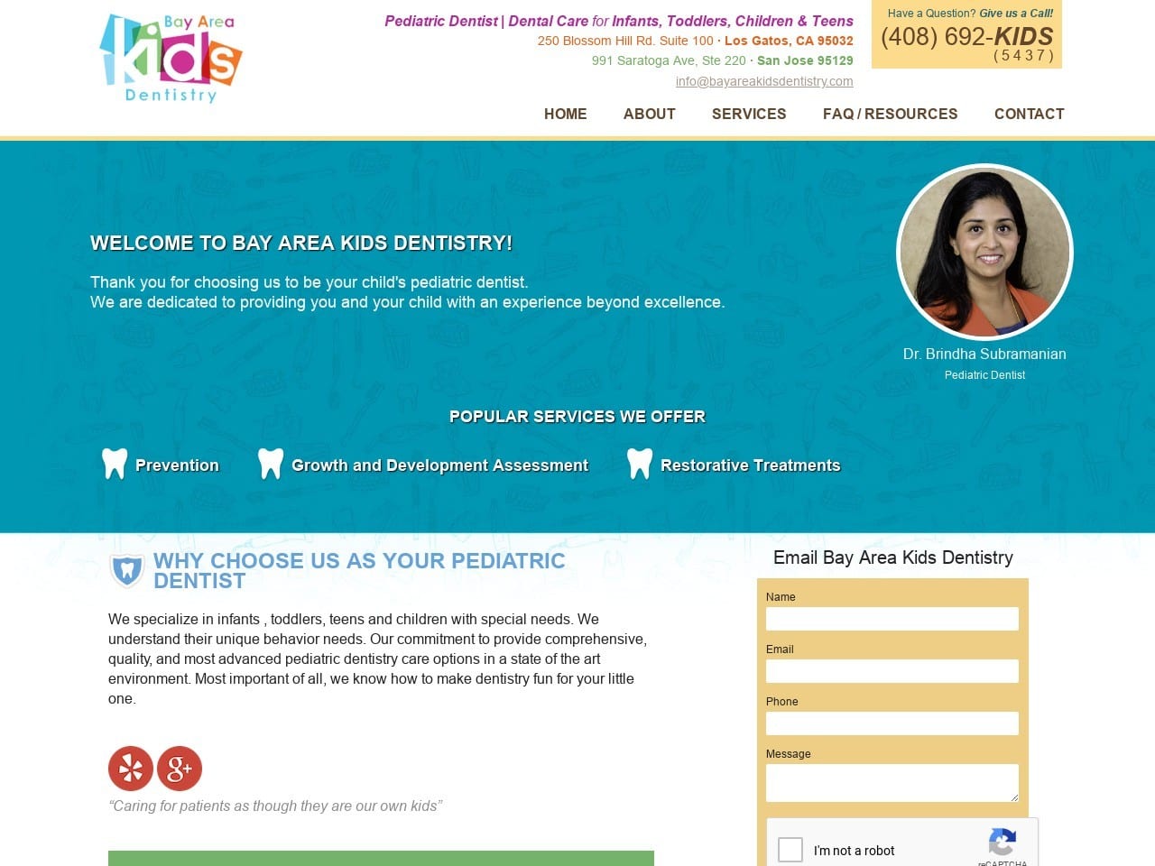 Bay Area Kids Dentist Website Screenshot from bayareakidsdentistry.com