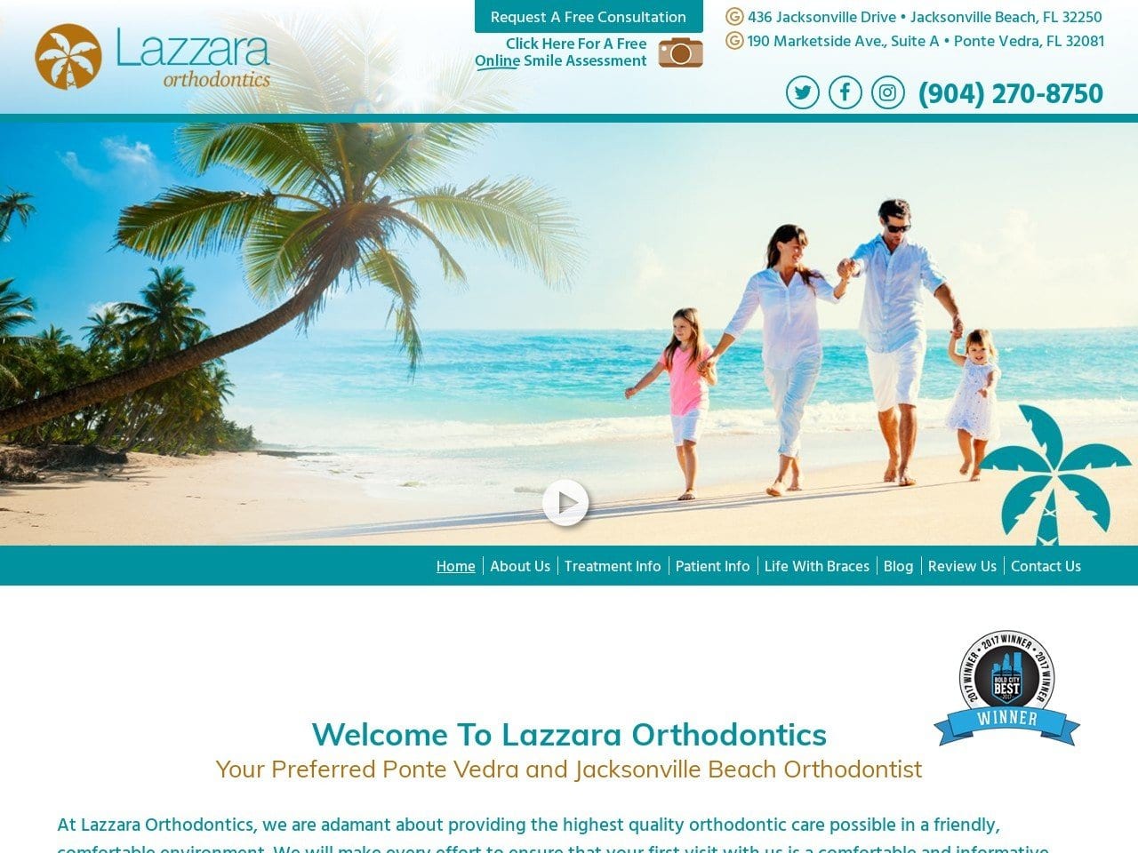 Lazzara Orthodontics Website Screenshot from beachesbraces.com