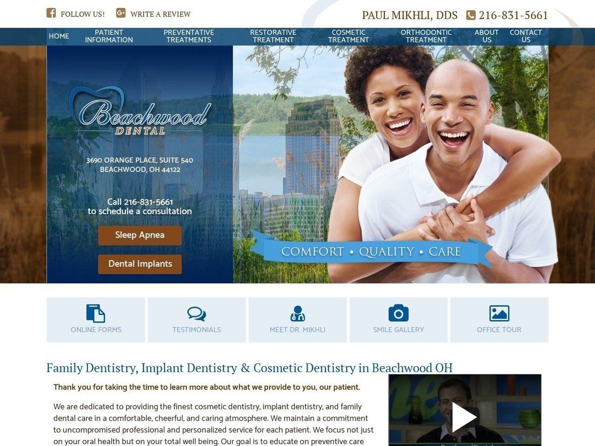 Paul Mikhli DDS Website Screenshot from beachwooddental.com