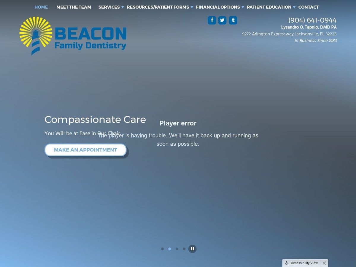 Tapnio Lysandro O DMD P.A. Website Screenshot from beaconfamilydentistry.com