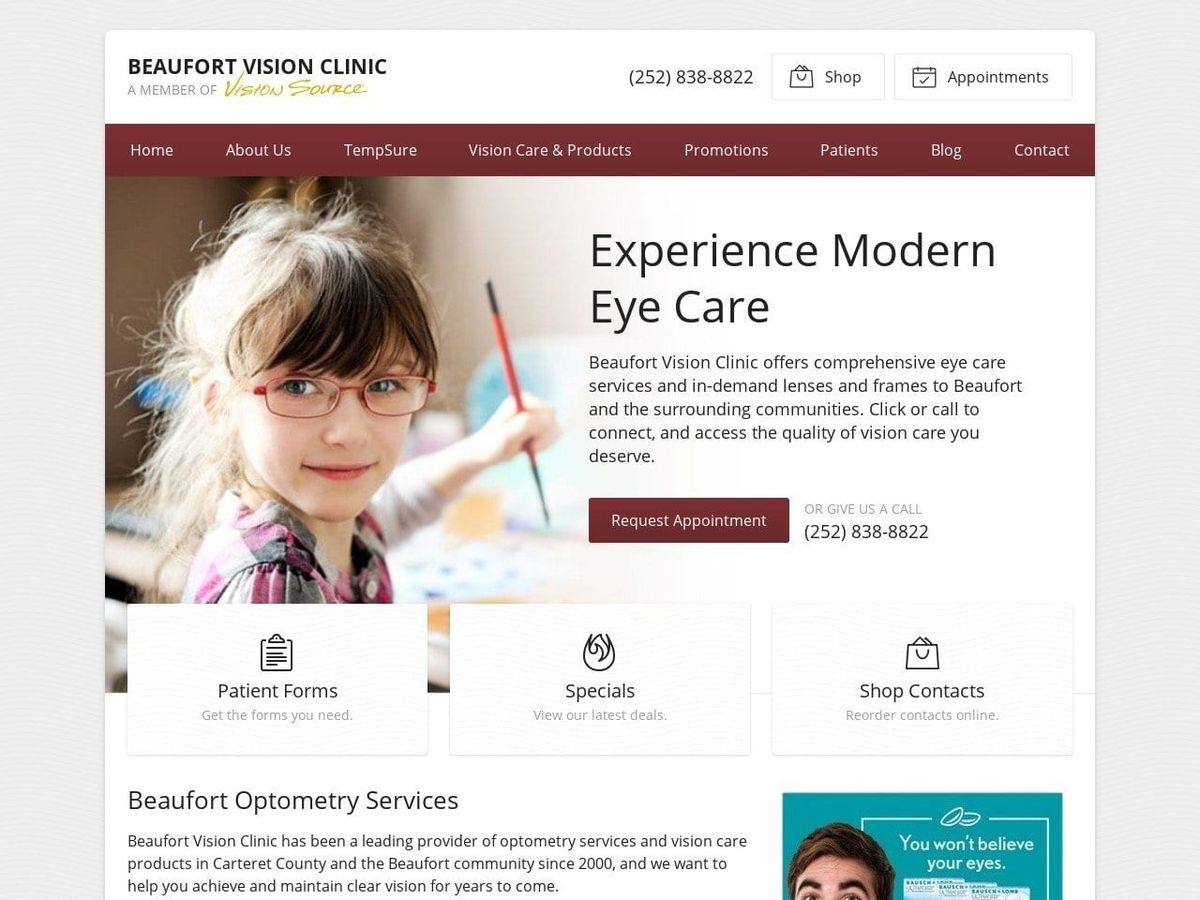 Beaufort Vision Clinic Website Screenshot from beaufortvision.com