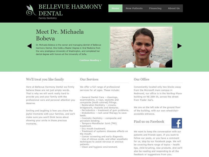 Bellevue Harmony Dental Website Screenshot from bellevueharmonydental.com