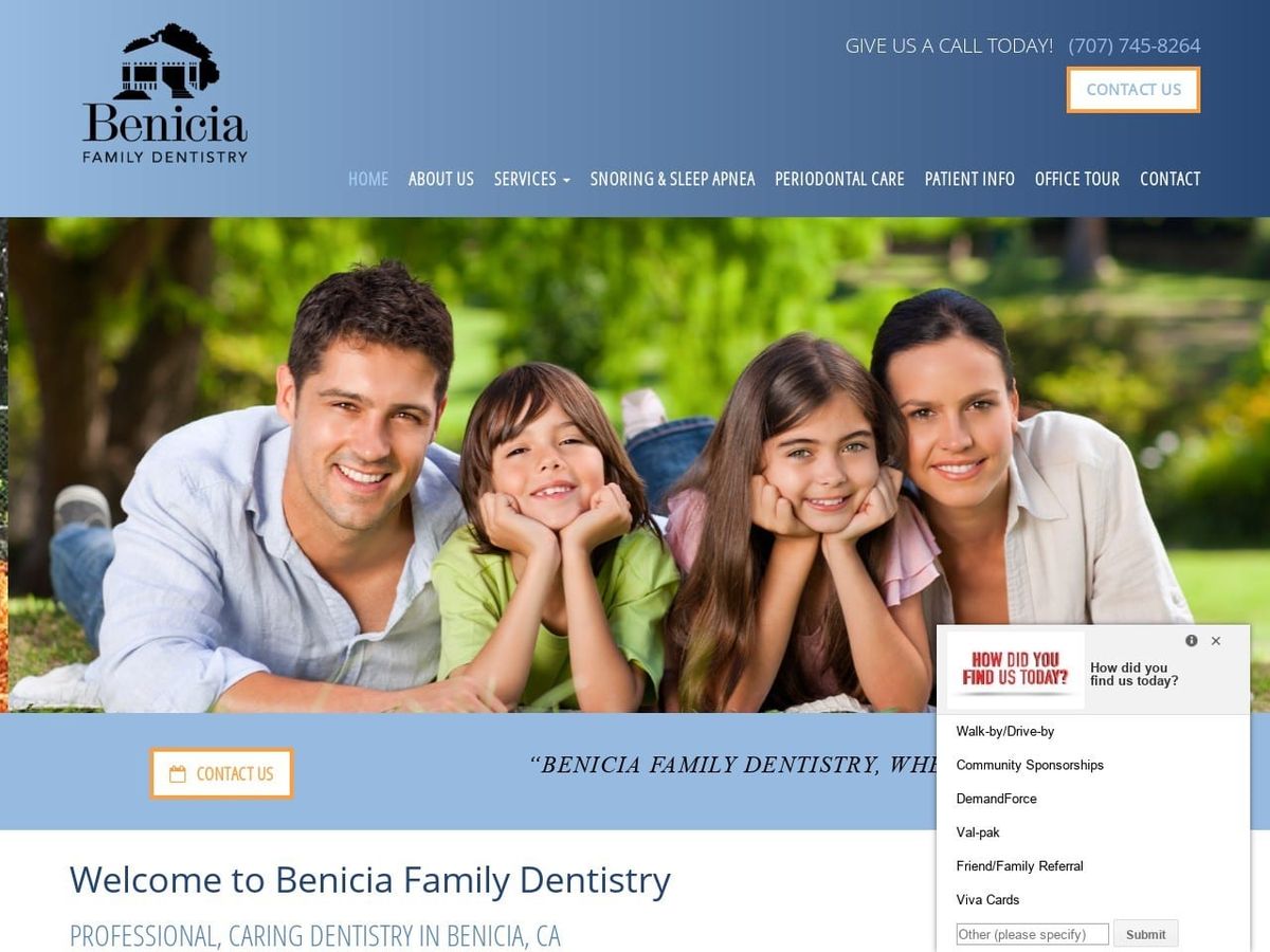 Benicia Family Dentist Website Screenshot from beniciafamilydentistry.com