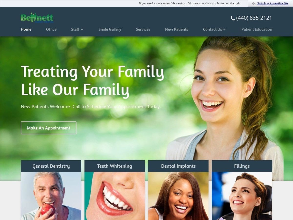 Bennett Family Dental Website Screenshot from bennettfamilydental.com