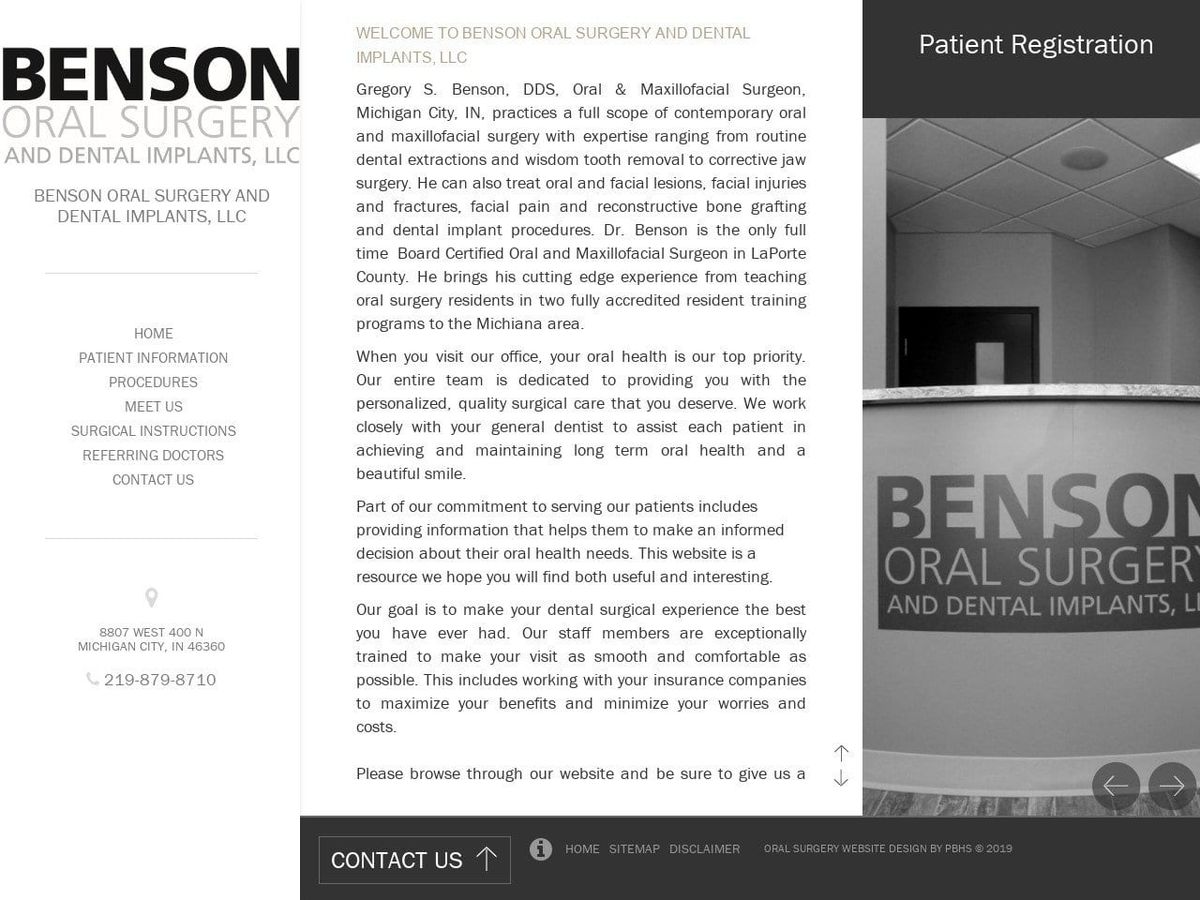 Benson Oral Surgical Dentist Website Screenshot from bensonoralsurgery.com