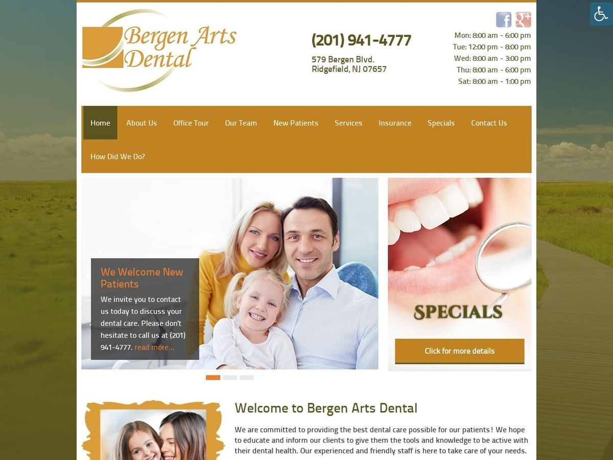 Bergen Arts Dental Website Screenshot from bergenartsdental.com