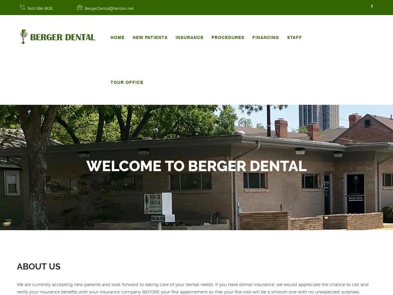 Berger Dental Website Screenshot from bergerdental.com