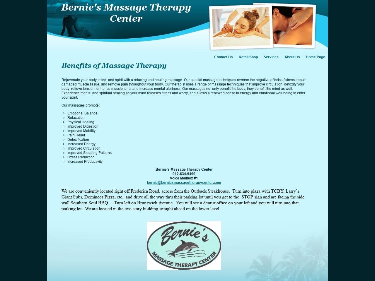 Bernie Dentist Website Screenshot from berniesmassagetherapycenter.com