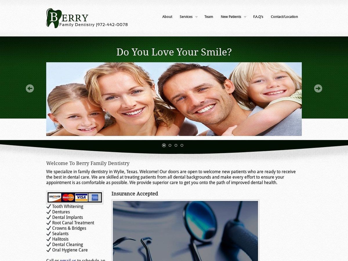 Berry Family Dentist Website Screenshot from berryfamilydentistry.com