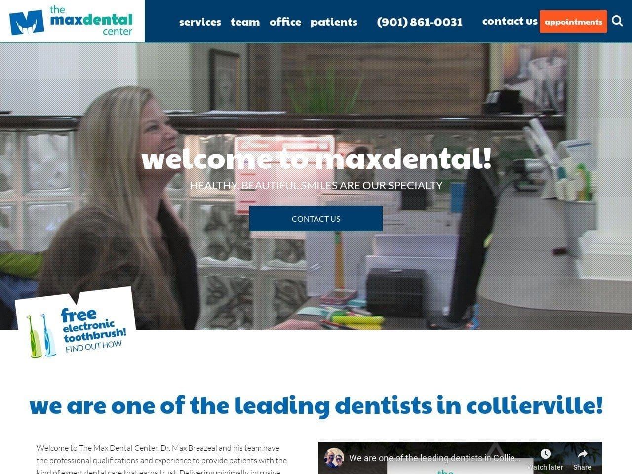The Max Dental Center Website Screenshot from bestcolliervilledentist.com