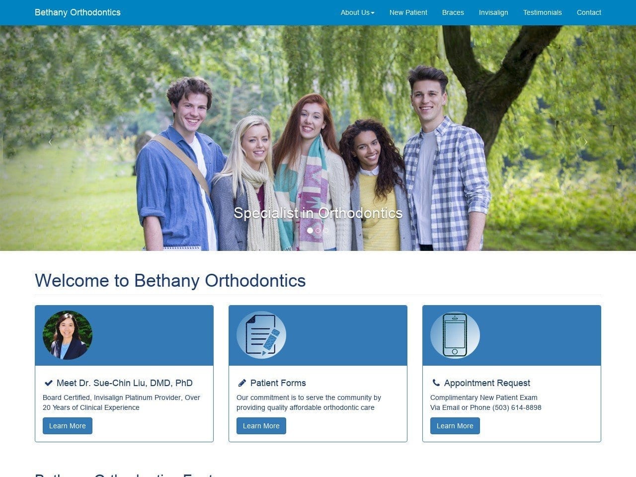 Bethany Orthodontics Liu Sue Website Screenshot from bethanyorthodontics.com