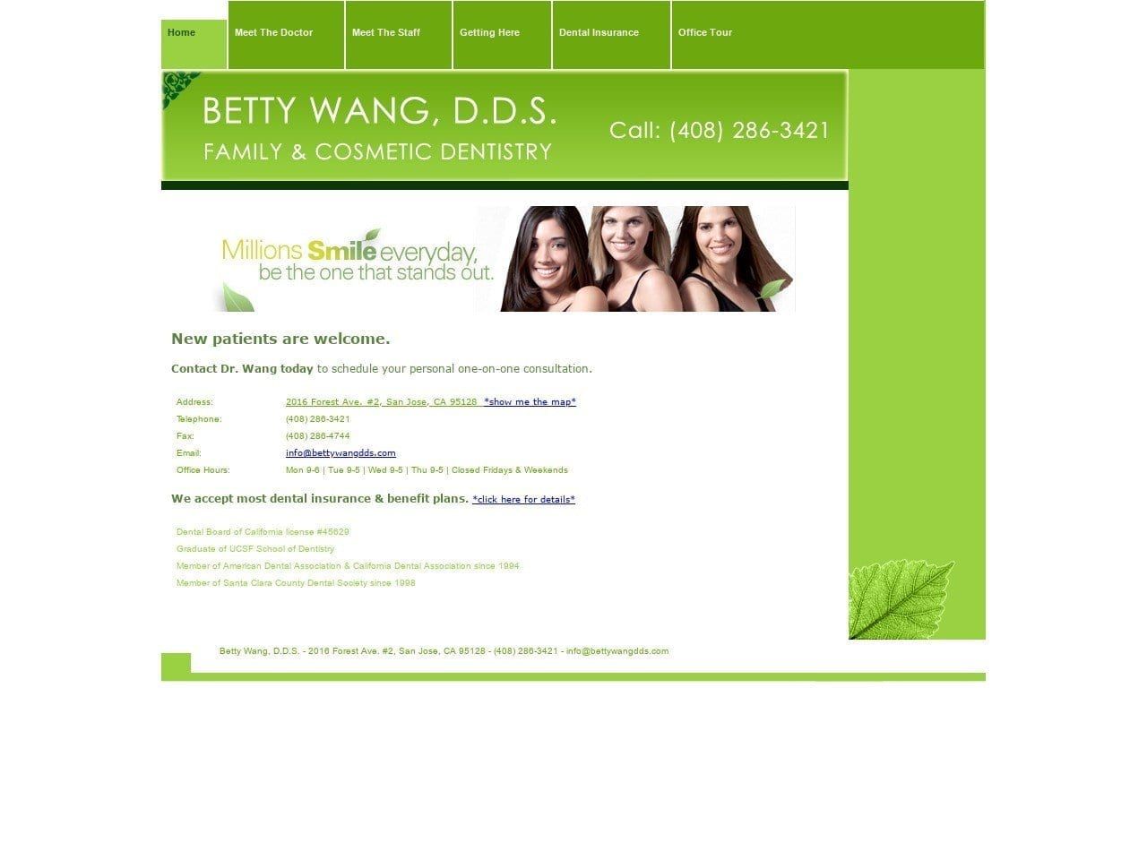Wang Betty DDS Website Screenshot from bettywangdds.com