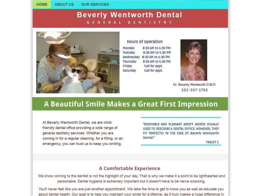 Dr. Beverly B. Wentworth DMD Website Screenshot from beverlywentworthdental.com