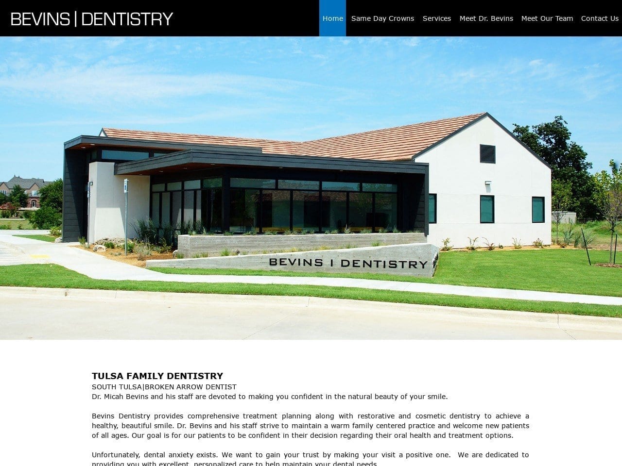 Bevins Dentist Website Screenshot from bevinsdentistry.com