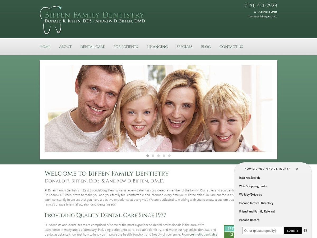 Biffen Family Dentistry Website Screenshot from biffenfamilydentistry.com