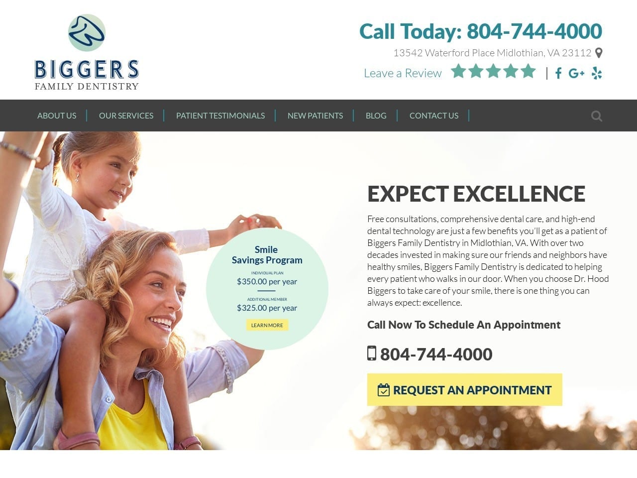 Biggers Hood DDS Website Screenshot from biggersfamilydentistry.com