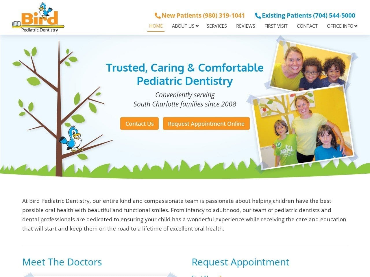 Bird Pediatric Dentist Website Screenshot from birddentistry.com