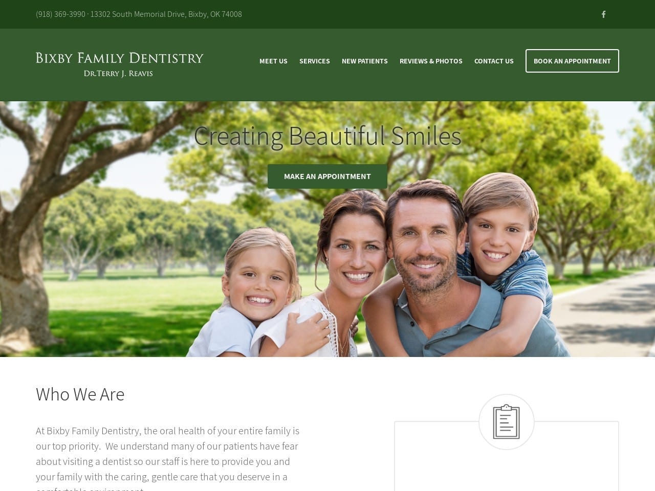 Bixby Family Dentist Website Screenshot from bixbyfamilydentistry.com