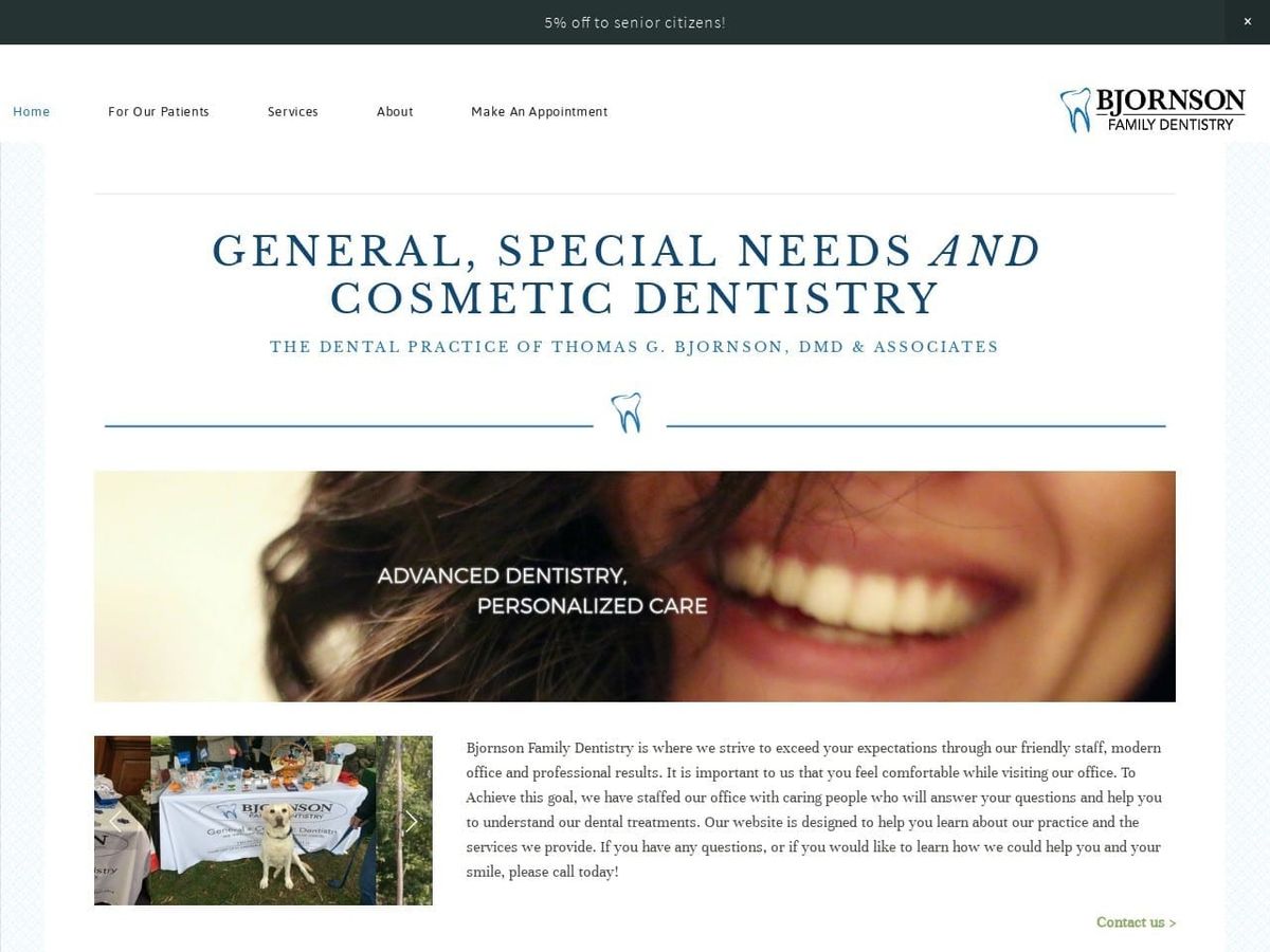 Bjornson Family Dentist Website Screenshot from bjornsonfamilydental.com