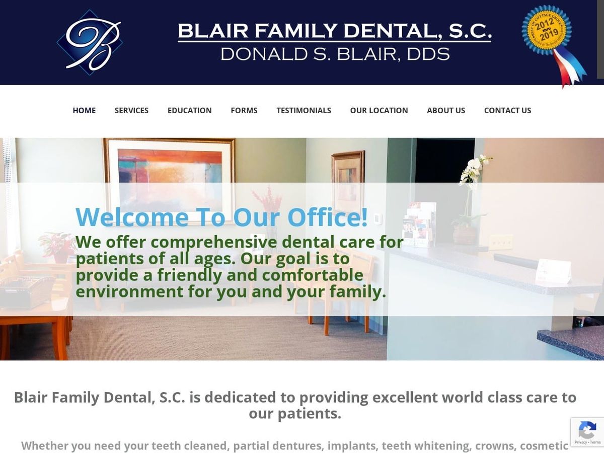 Blair Family Dental S.C. Website Screenshot from blairfamilydental.org