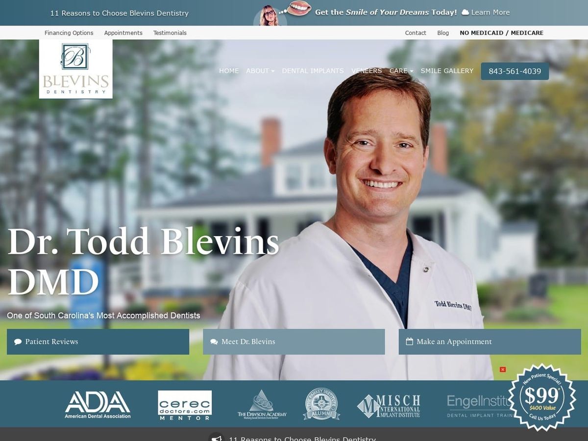 Blevins Dentist Website Screenshot from blevinsdentistry.com