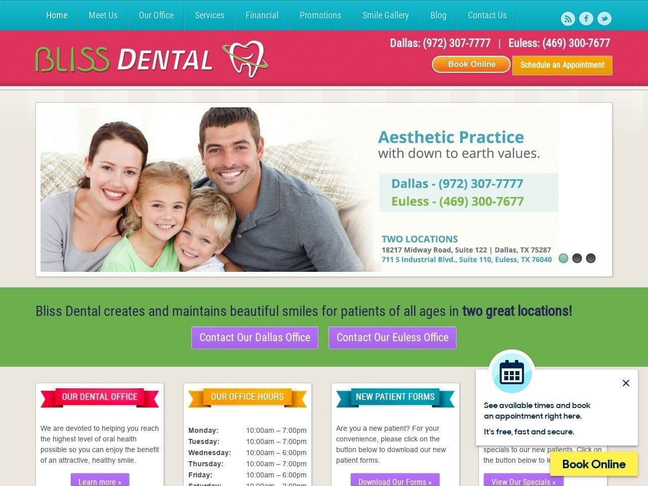 Bliss Dental Website Screenshot from blissdentalofdallas.com