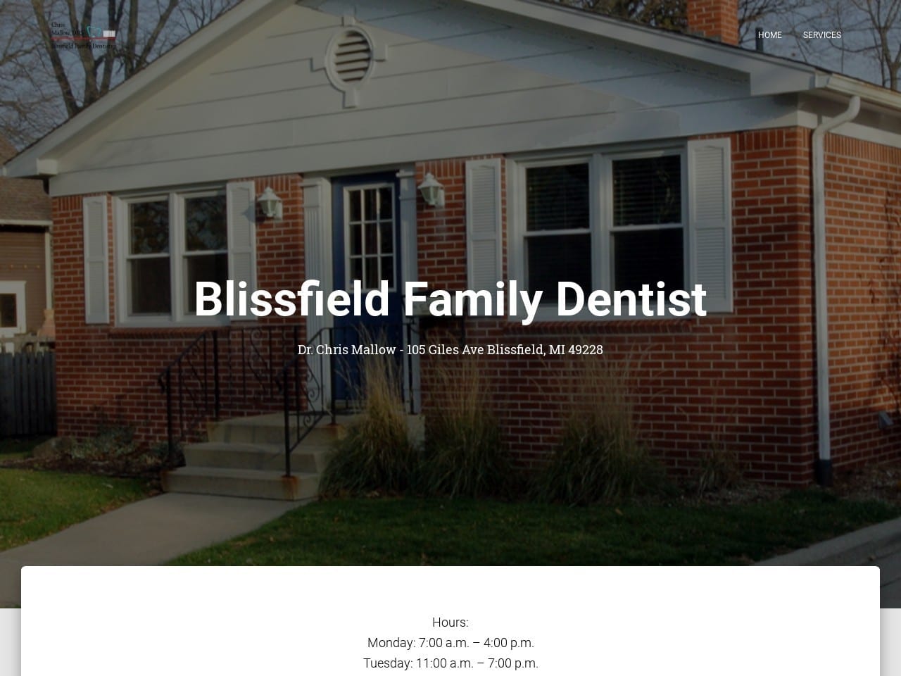 Christopher Mallow DDS Website Screenshot from blissfieldfamilydentist.com